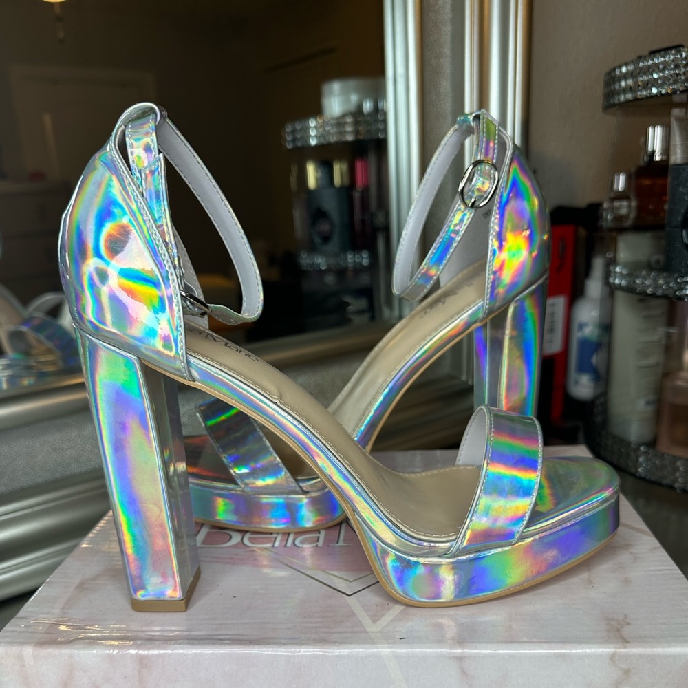 Silver Holographic Platform Heels